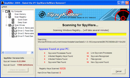 SpyKiller main screen